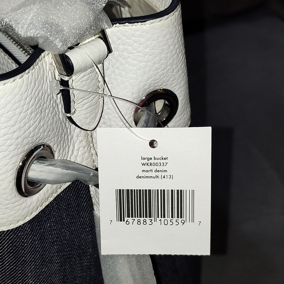 NWT KATE SPADE NEW YORK MARTI REAL DENIM & WHITE LEATHER LARGE BUCKET BAG - Picture 4 of 16